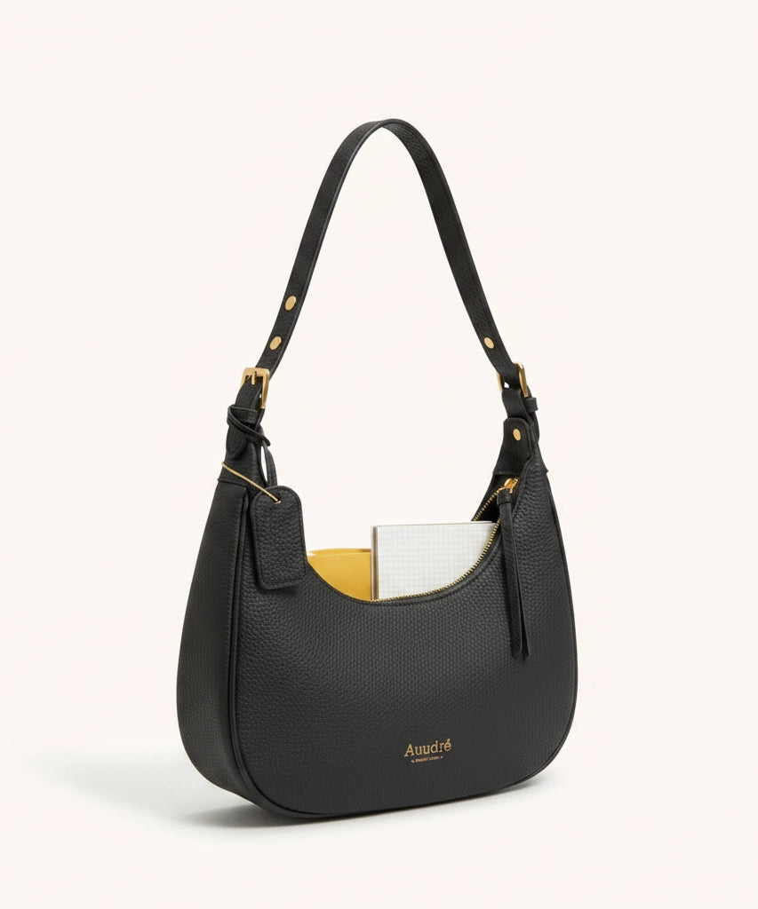 Moon Shoulder Bag — Pebbled | Remove the bg with text of the products and replace the bg with image reference i give and keep the showdow of the products