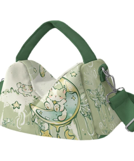 Lucky Cat Canvas Crossbody Tote