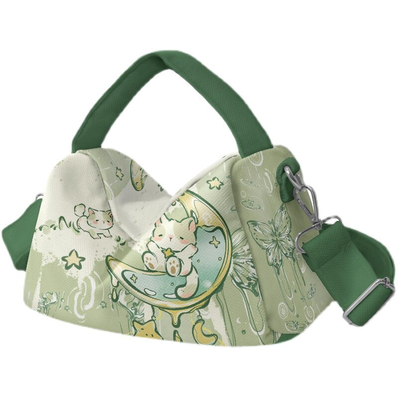 Lucky Cat Canvas Crossbody Tote