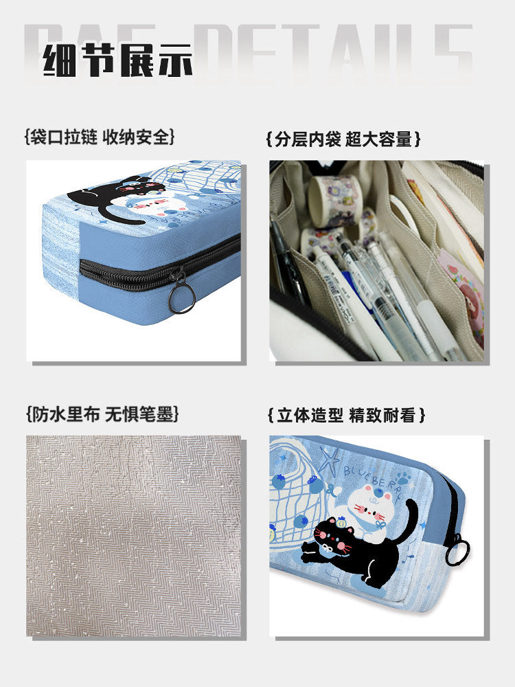 Blueberry Kitten Canvas Flat Pencil Case