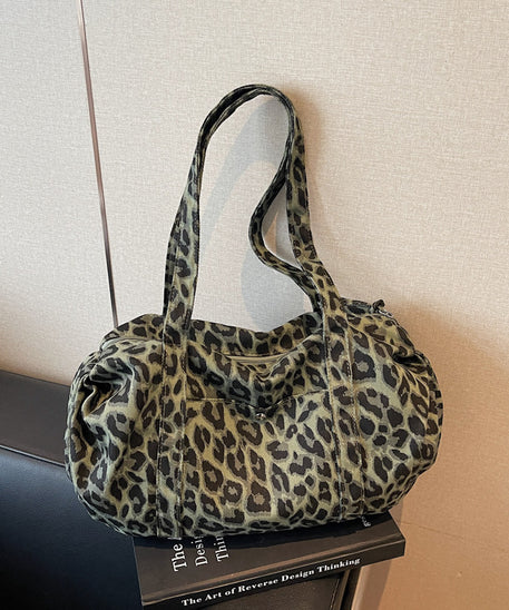 Borsa tote in tela leopardata rétro