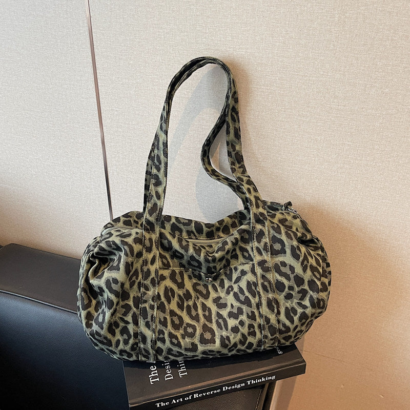 Borsa tote in tela leopardata rétro