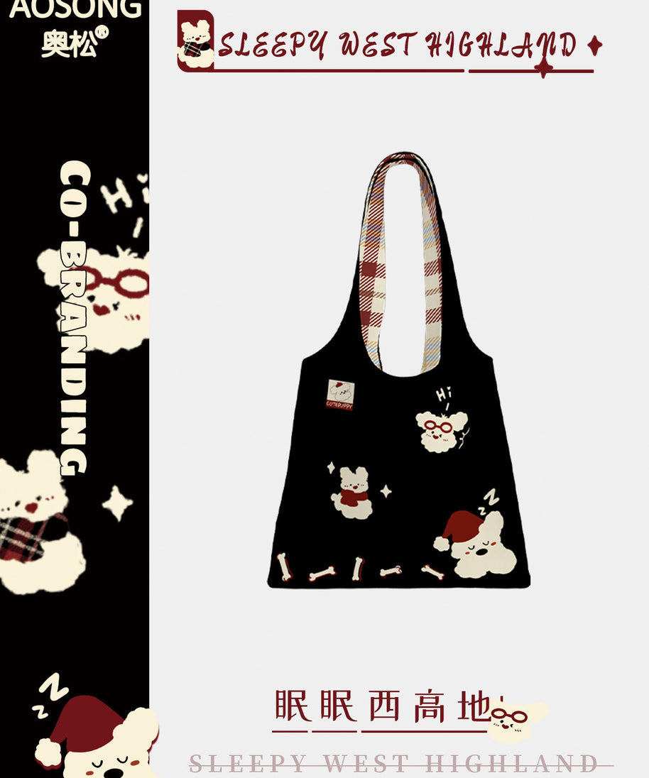 Sleepy Westie Canvas Shoulder Bag