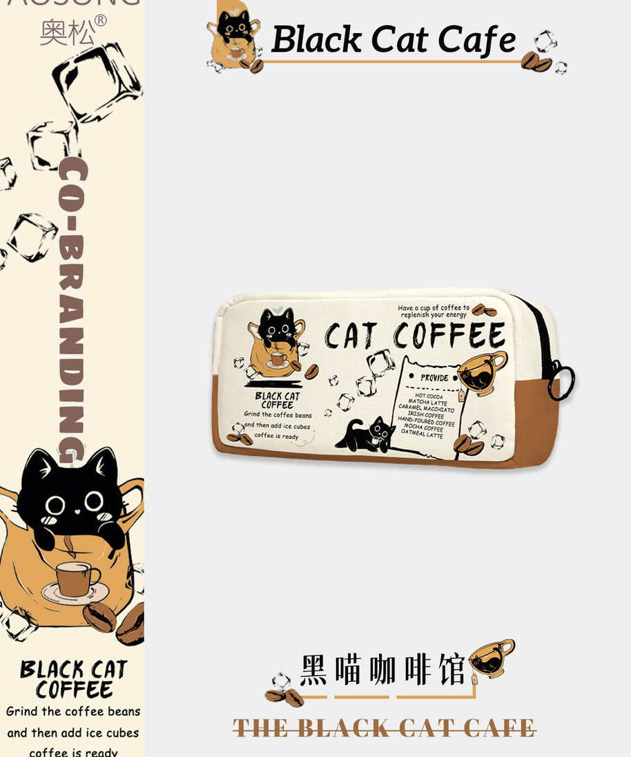 Black Cat Cafe Canvas Box Pencil Case