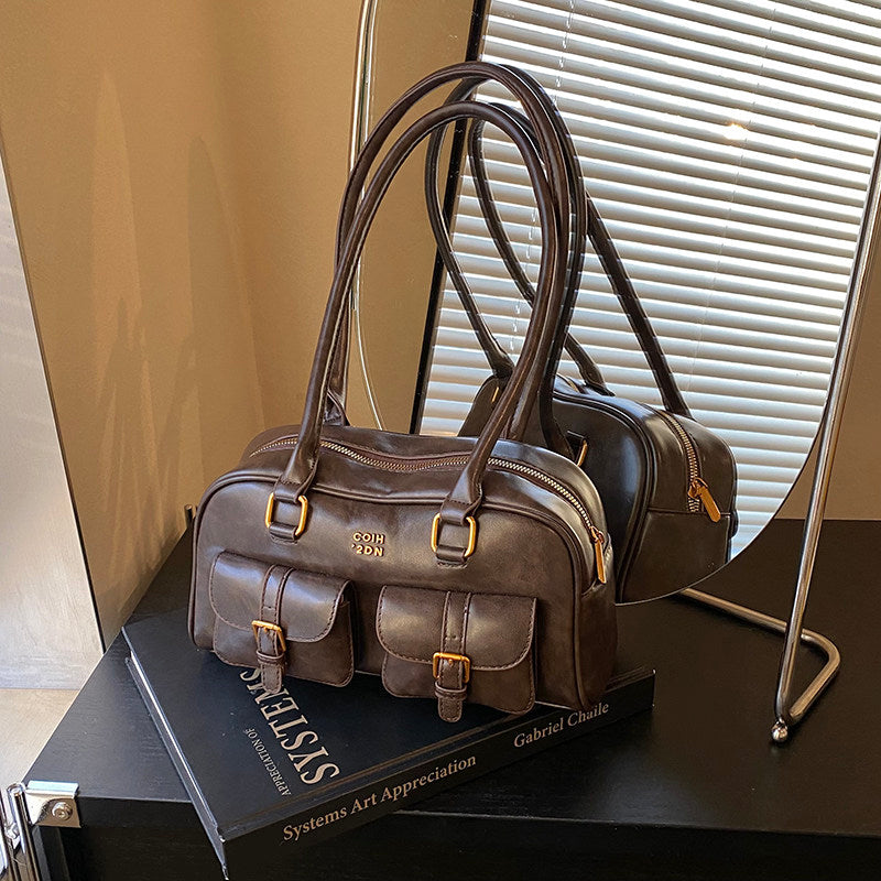 Bolso de hombro de piel lisa Toffee