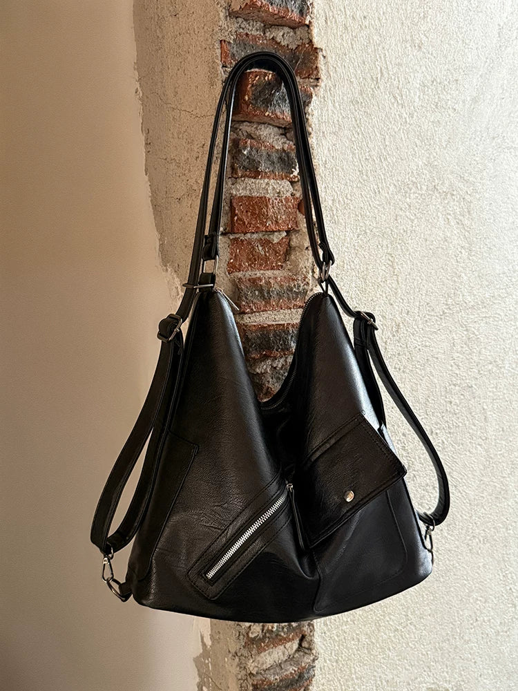 Vintage Soft Leather Backpack Tote Bag