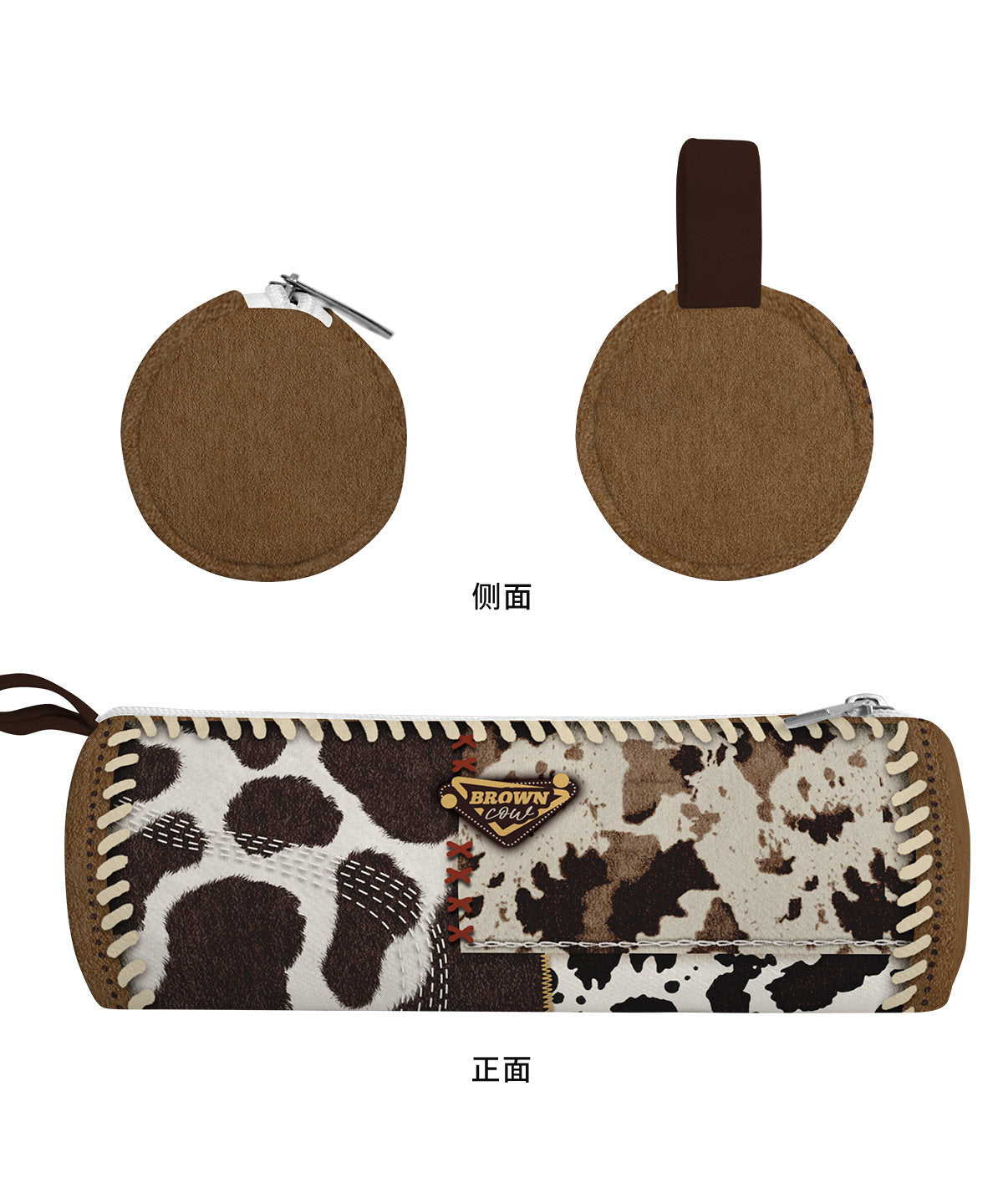 Cow Marble Canvas Round Pencil Case