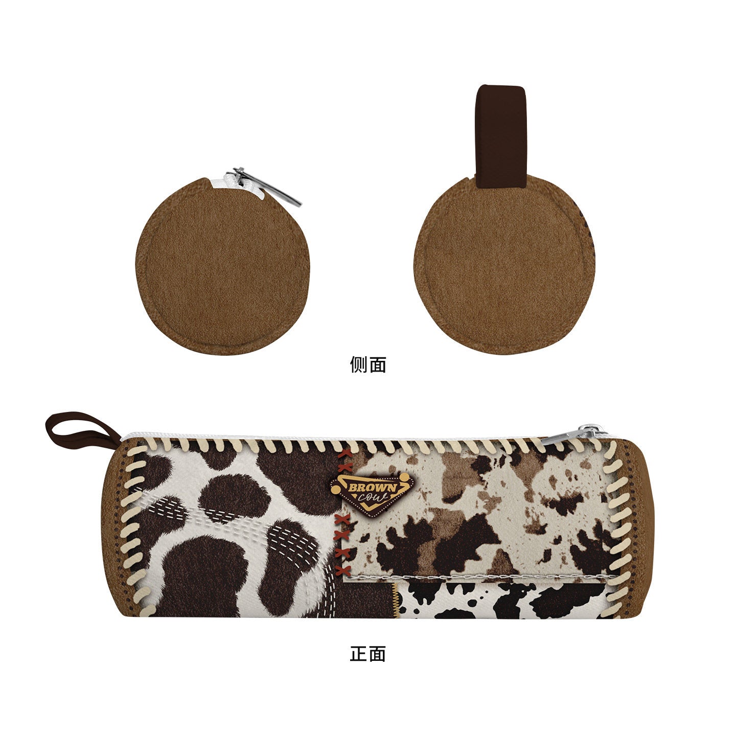 Cow Marble Canvas Round Pencil Case