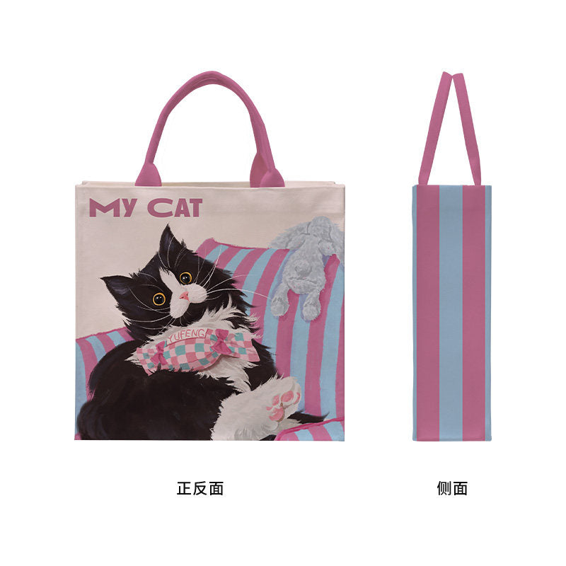 Cow Cat and Bunny Canvas Tote