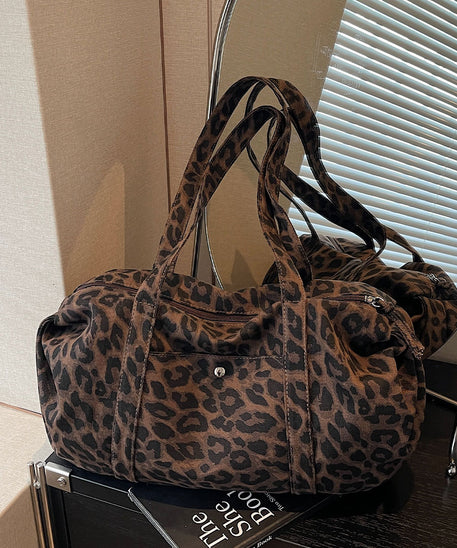 Borsa tote in tela leopardata rétro
