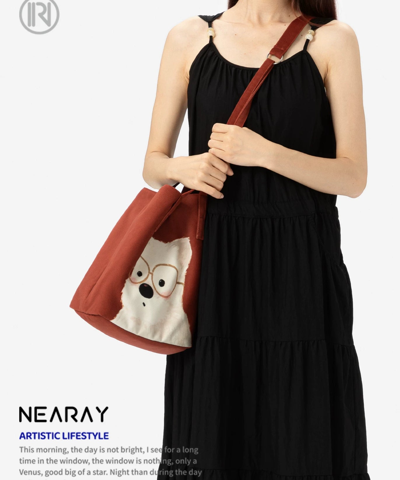 Nirui new red canvas bag, cute puppy, large capacity tote bag, versatile shoulder bag for commuting, women's gift AS