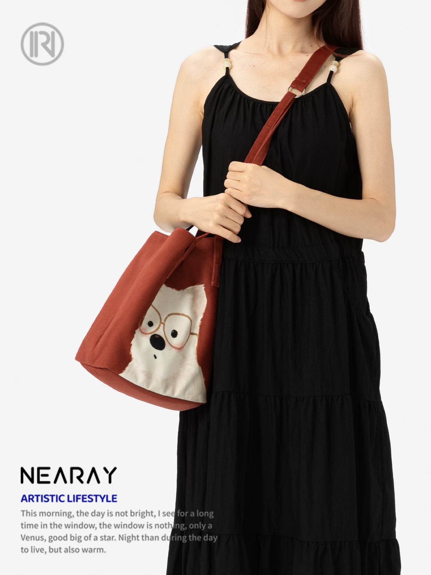 Nirui new red canvas bag, cute puppy, large capacity tote bag, versatile shoulder bag for commuting, women's gift AS