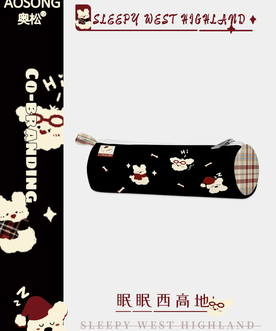 Sleepy Westie Canvas Round Pencil Case