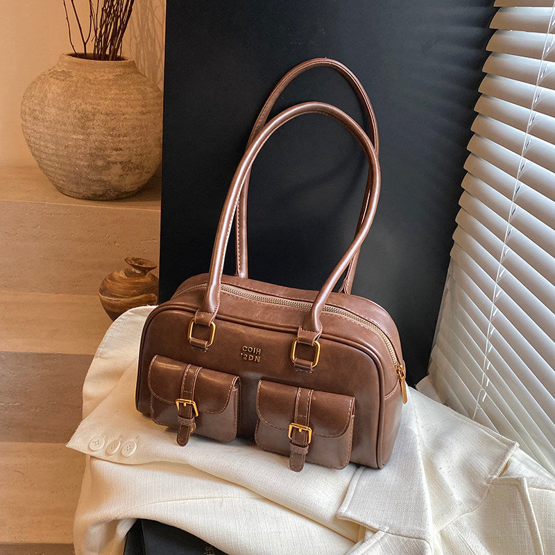 Bolso de hombro de piel lisa Toffee