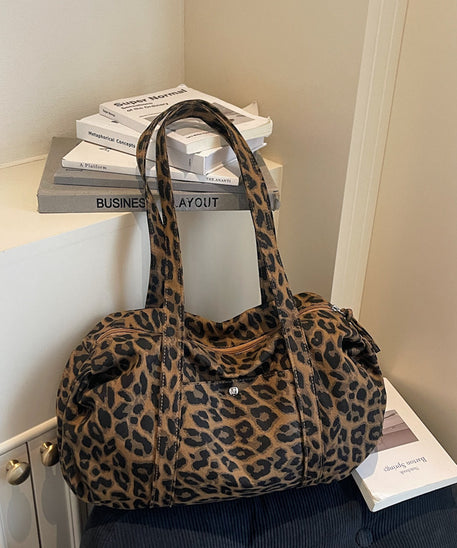 Borsa tote in tela leopardata rétro
