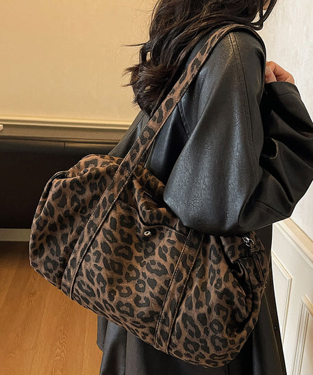 Borsa tote in tela leopardata rétro