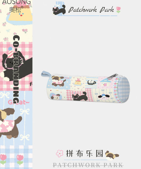 Patchwork Park Canvas Round Pencil Case