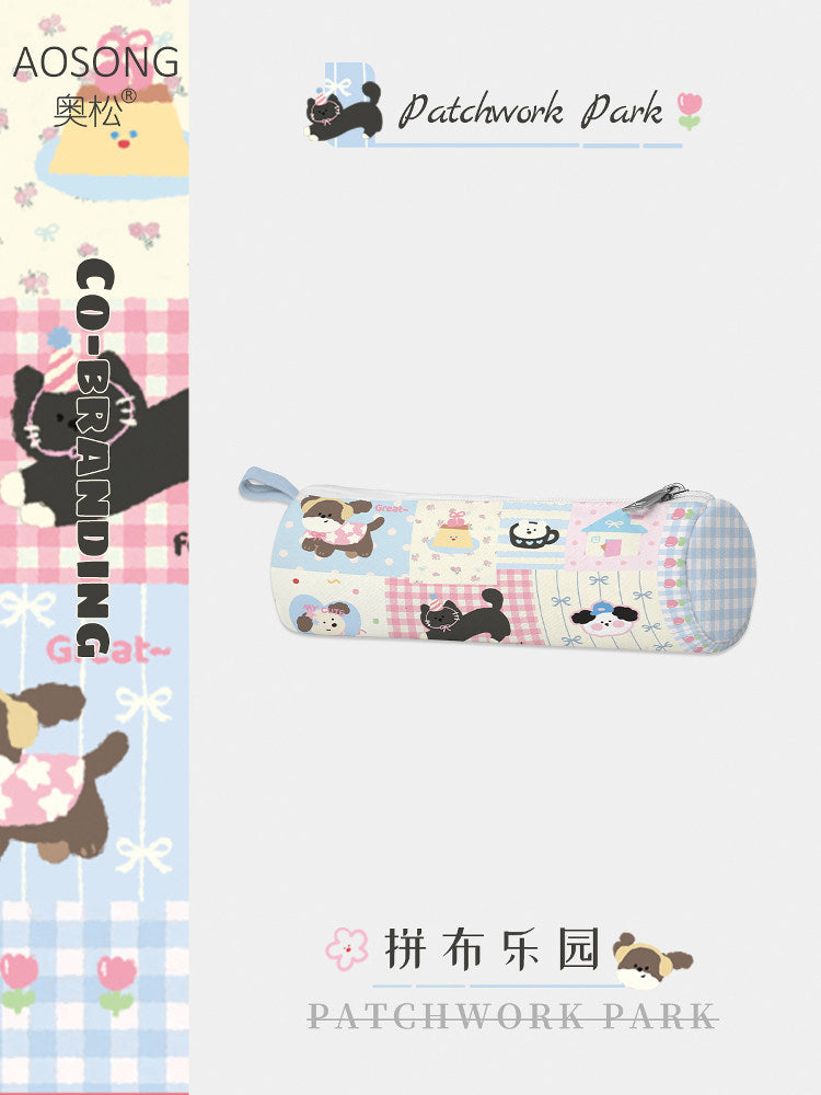 Patchwork Park Canvas Round Pencil Case