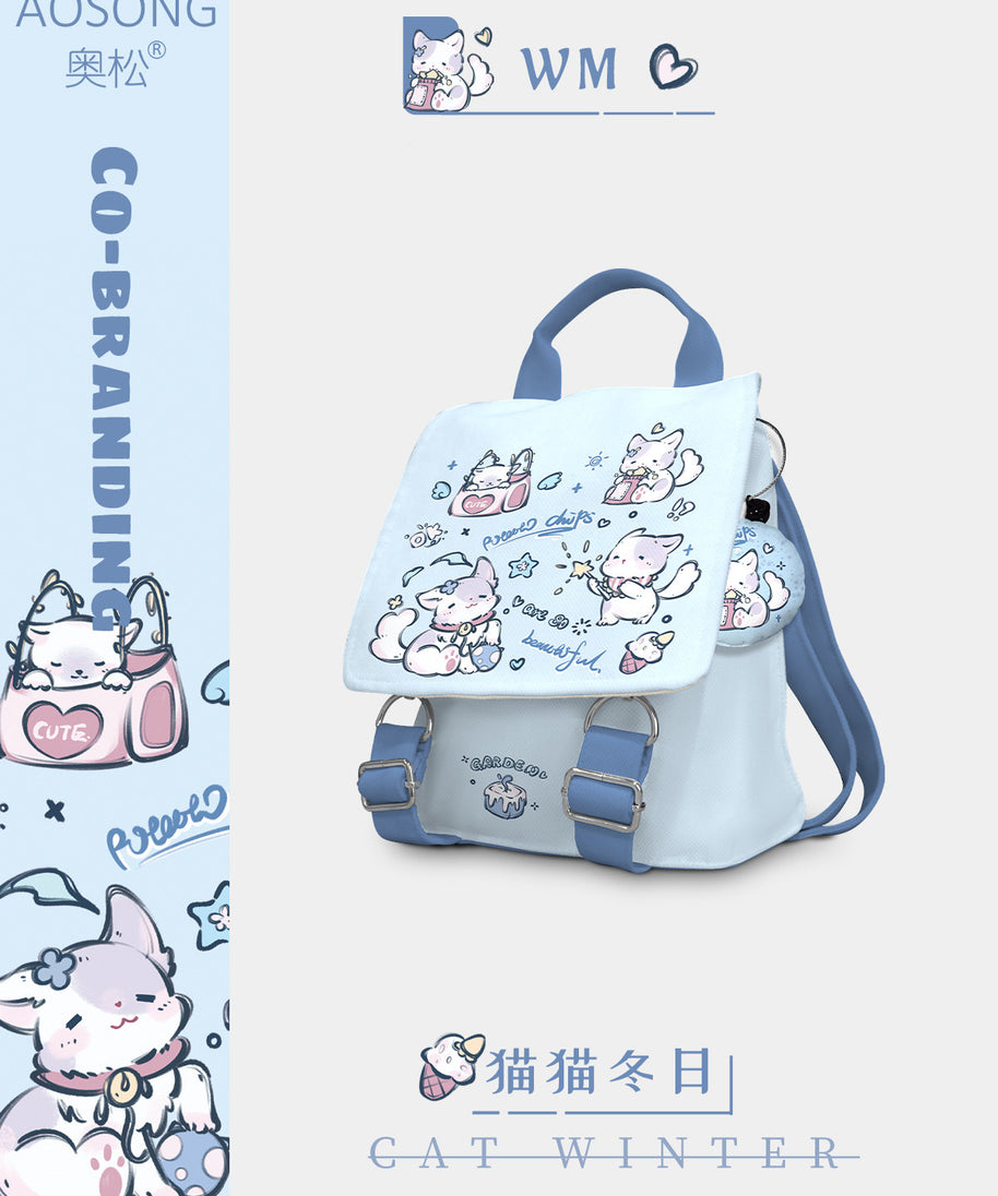 Winter Cat Canvas Flap Backpack
