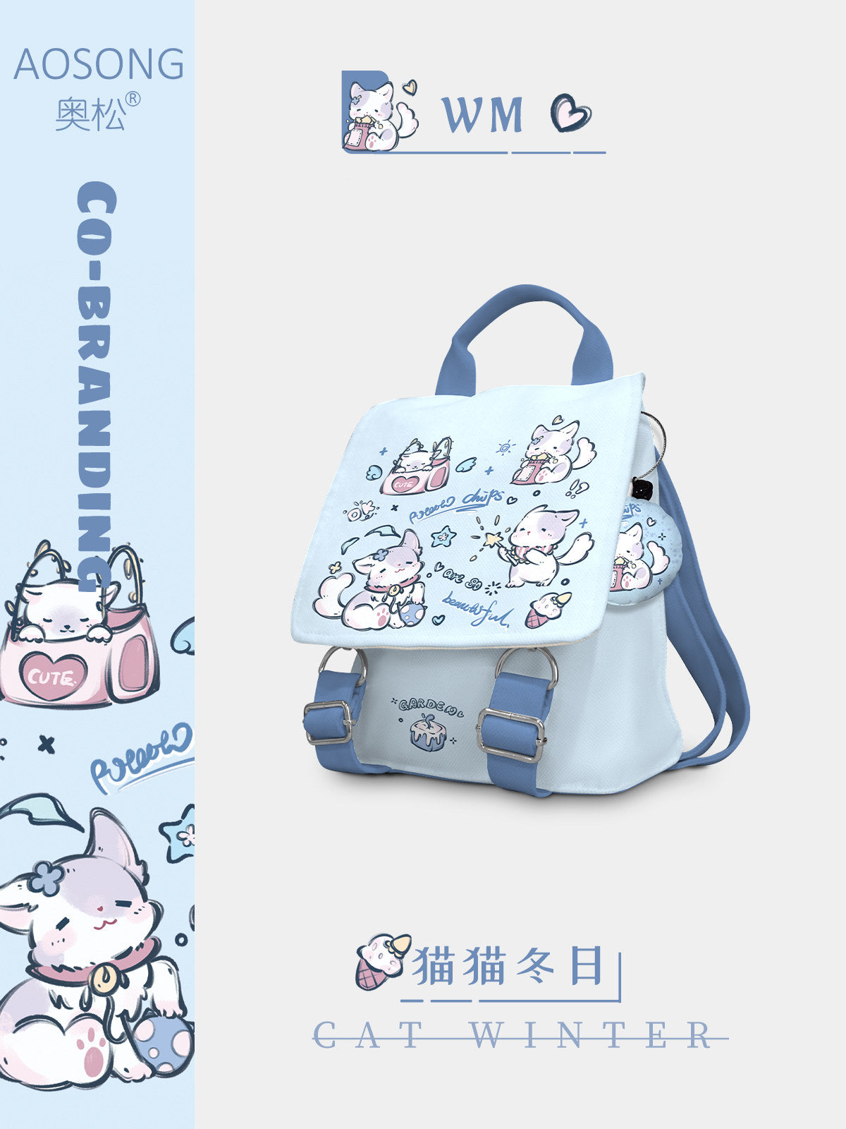 Winter Cat Canvas Flap Backpack