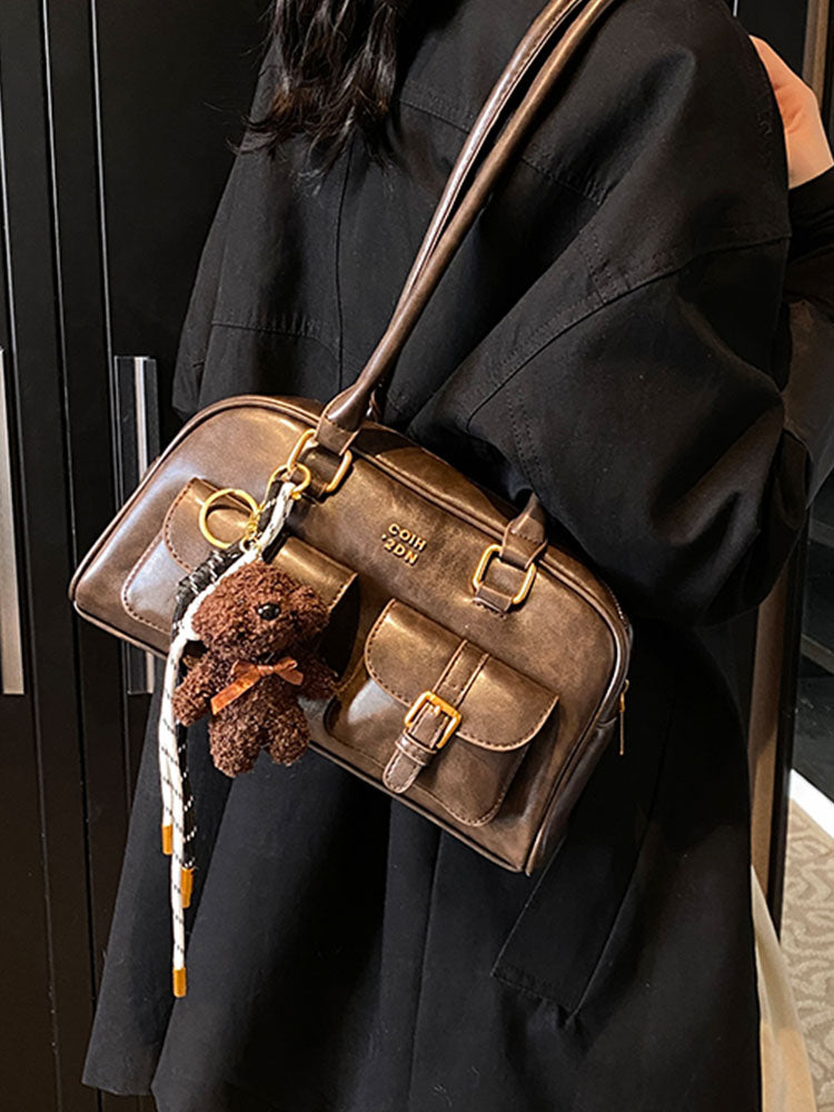 Bolso de hombro de piel lisa Toffee
