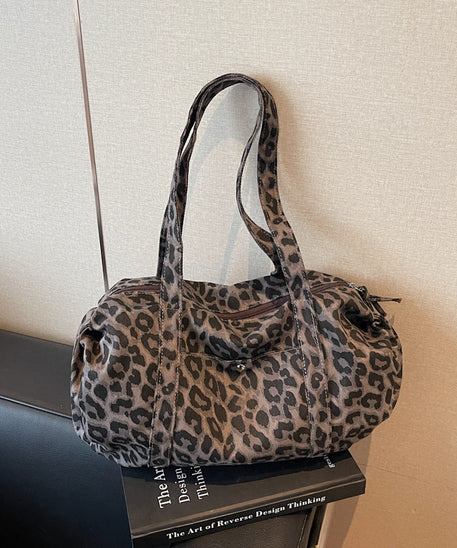 Borsa tote in tela leopardata rétro