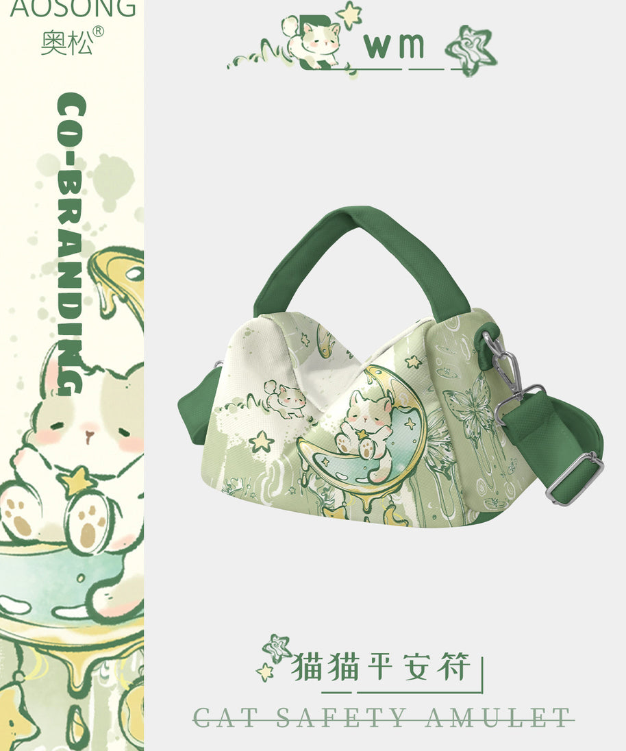 Lucky Cat Canvas Crossbody Tote