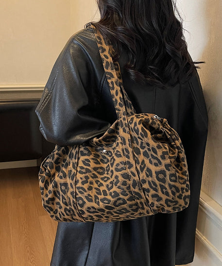 Borsa tote in tela leopardata rétro