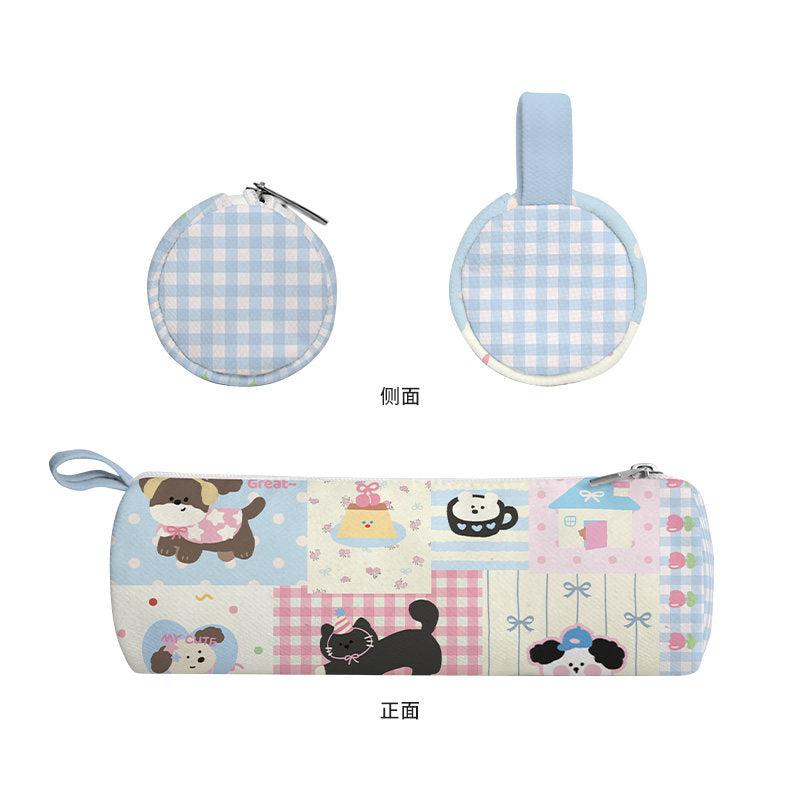 Patchwork Park Canvas Round Pencil Case