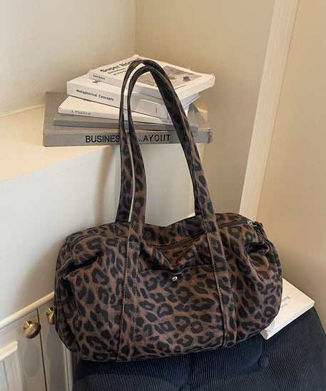 Borsa tote in tela leopardata rétro