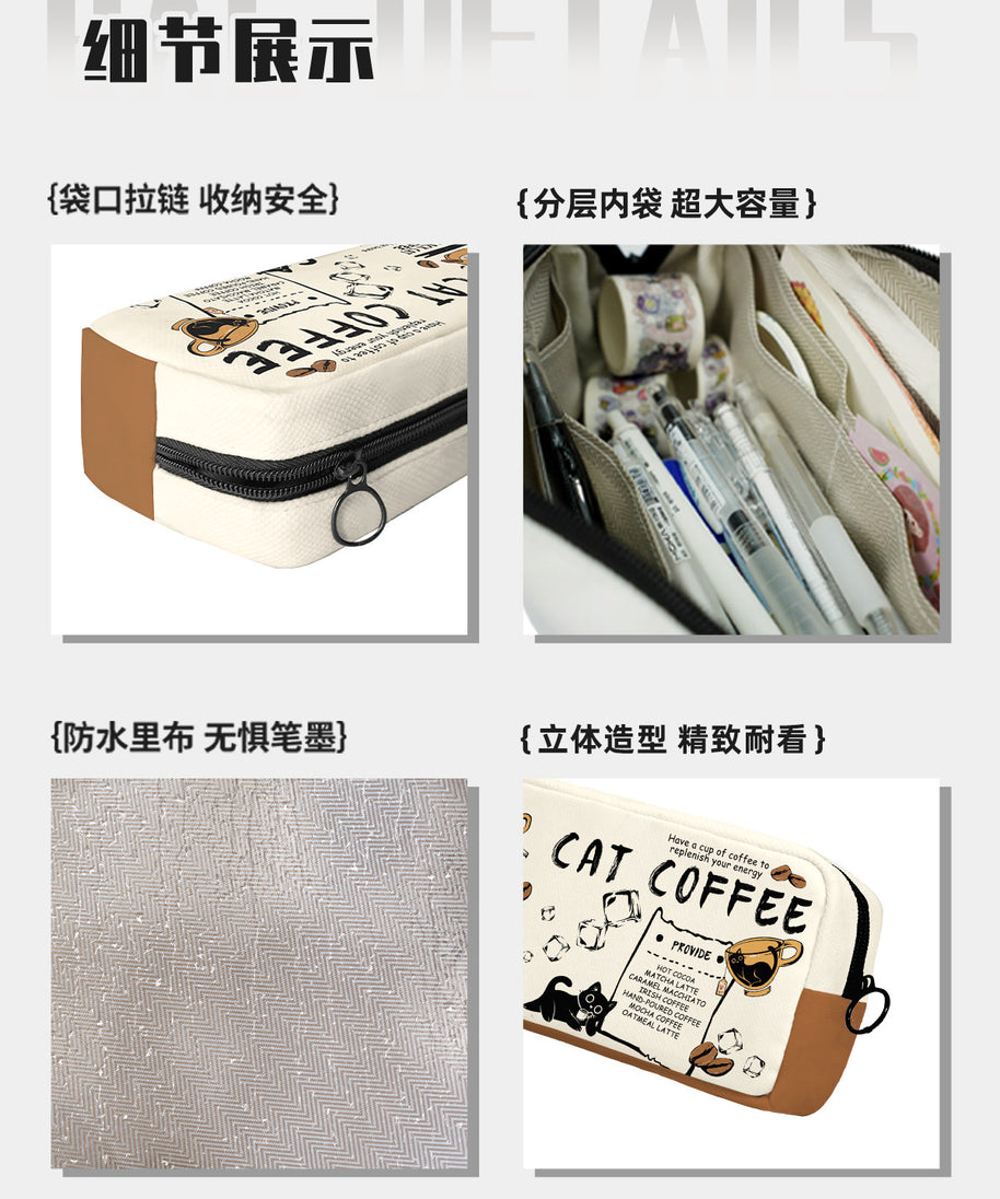 Black Cat Cafe Canvas Box Pencil Case