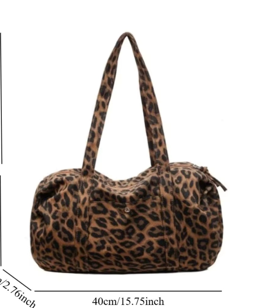 Borsa tote in tela leopardata rétro