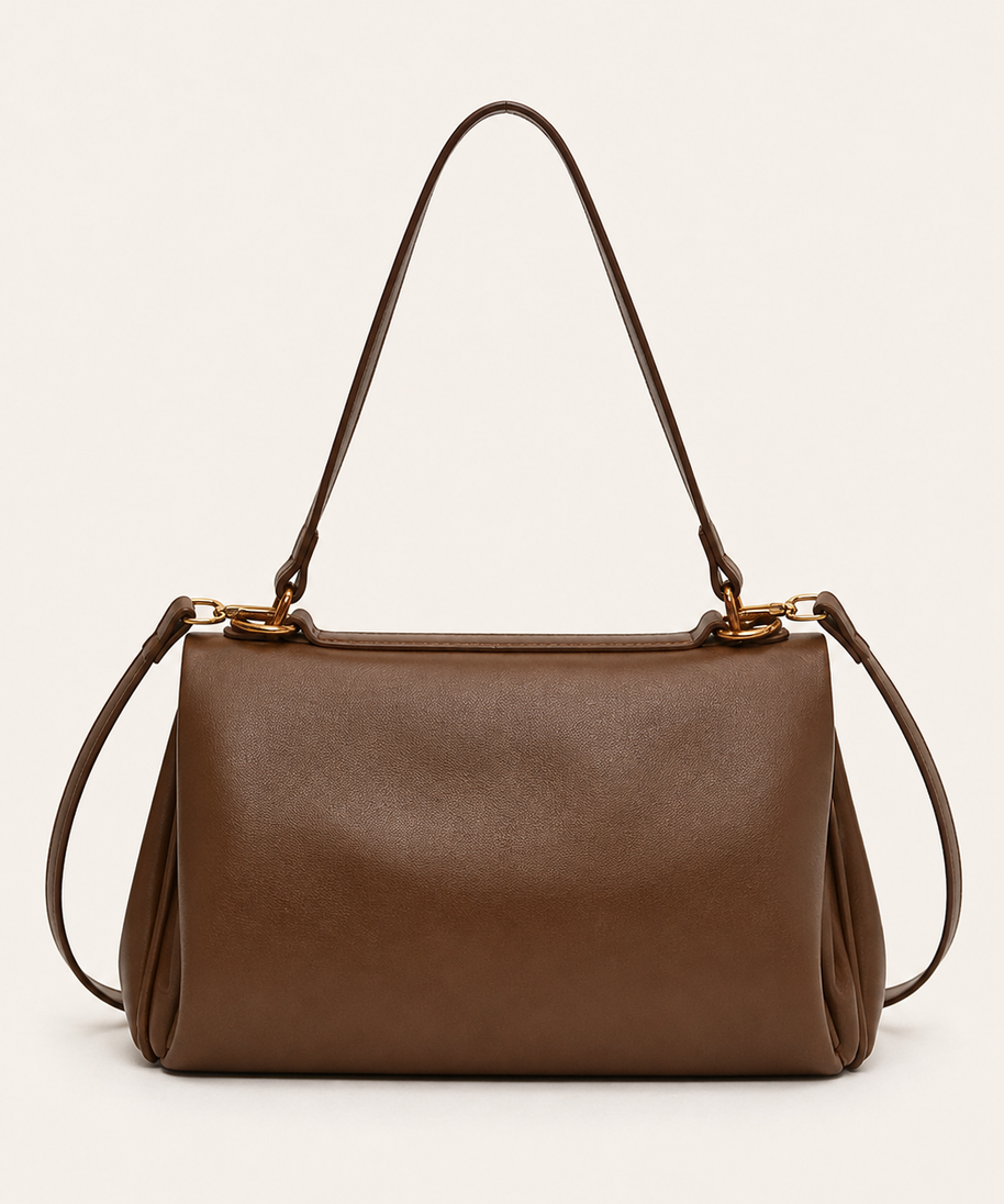Audrey Vintage Turn-Lock Satchel Bag back view on warm ivory background