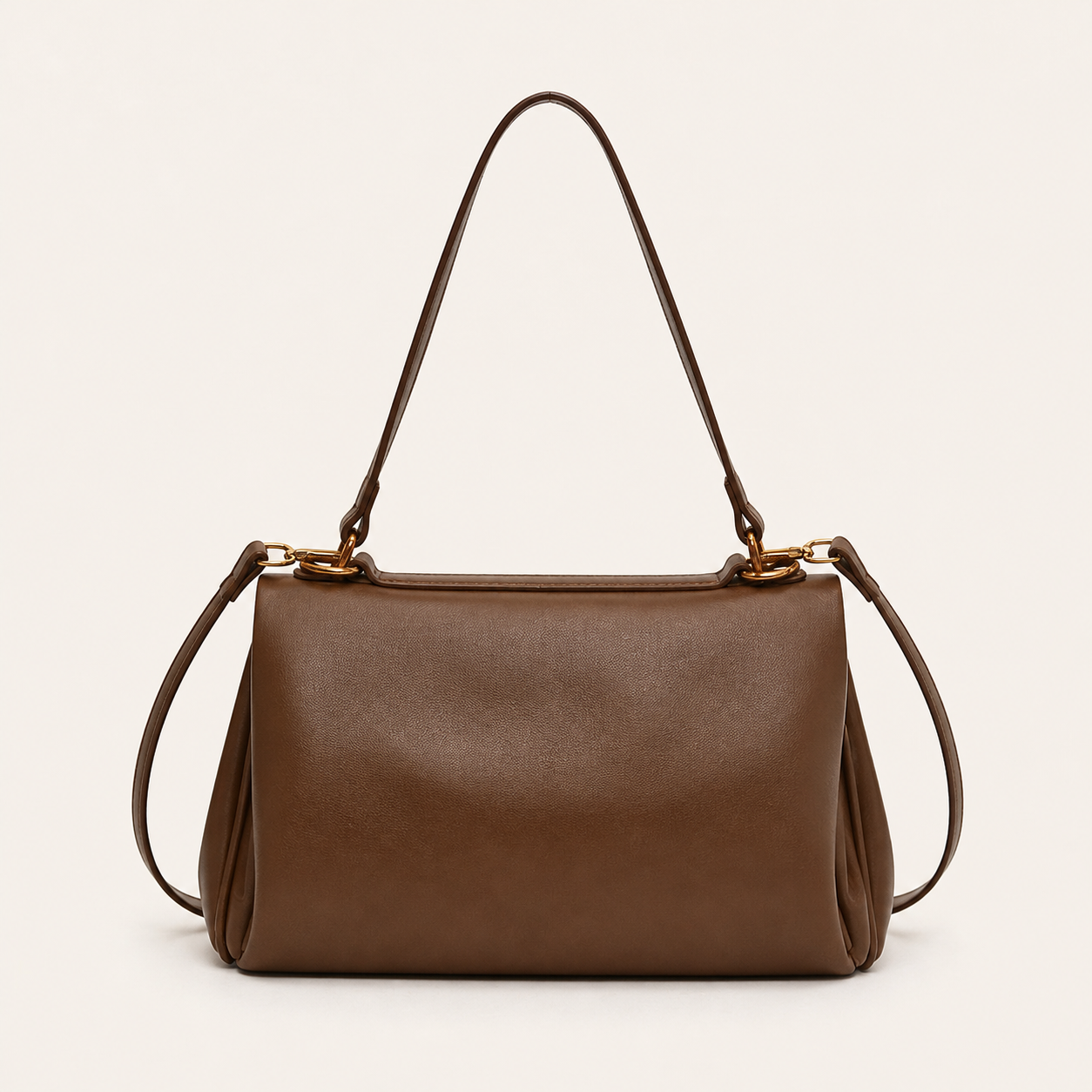Audrey Vintage Turn-Lock Satchel Bag back view on warm ivory background