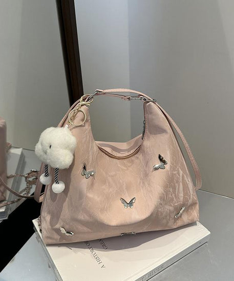 Schultertasche mit Nieten in Nebelblau