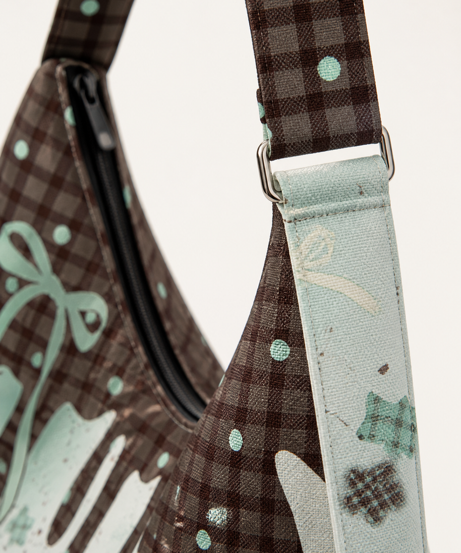 Calico Cat Canvas Crossbody Bag — strap detail