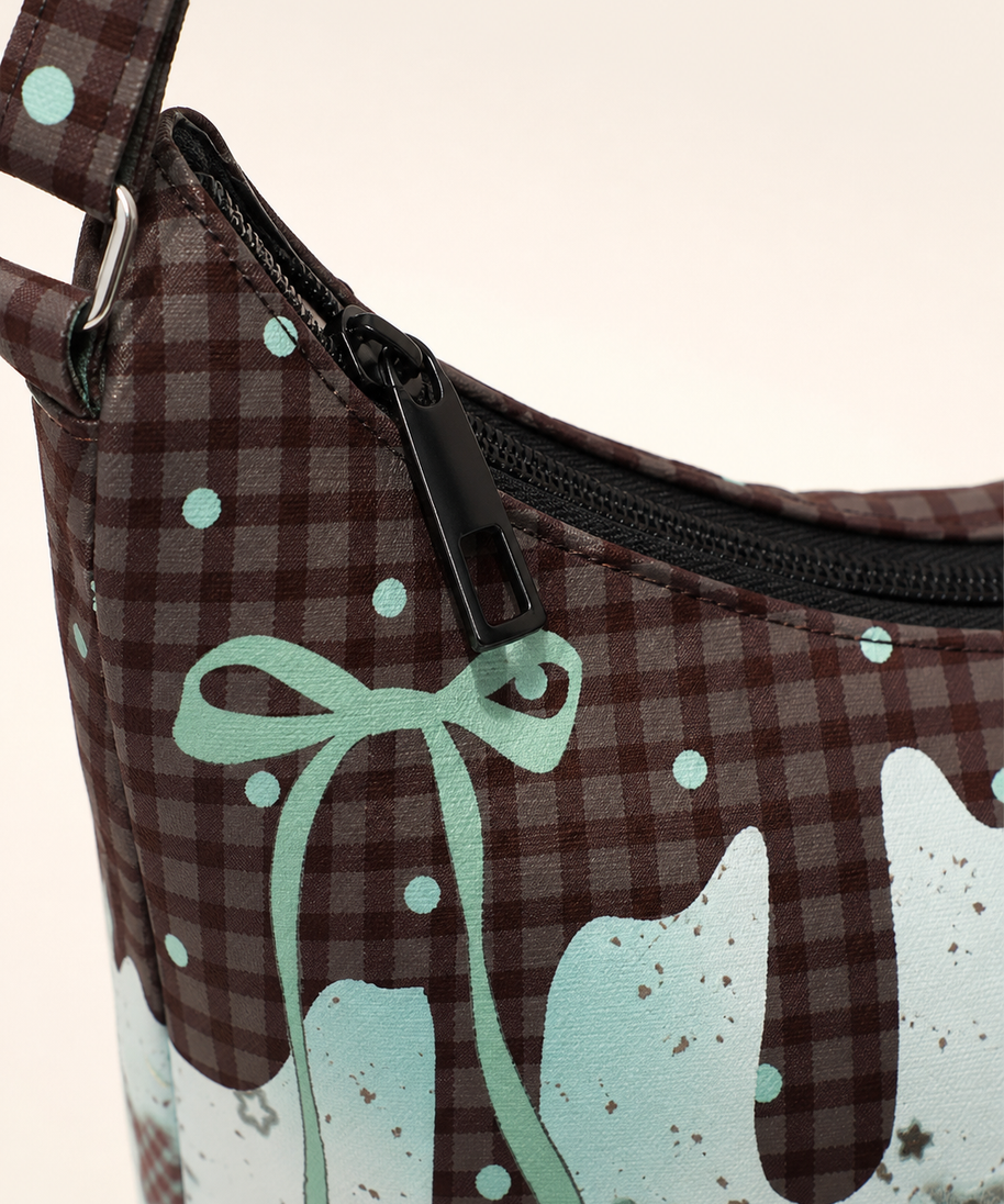 Calico Cat Canvas Crossbody Bag — zipper detail