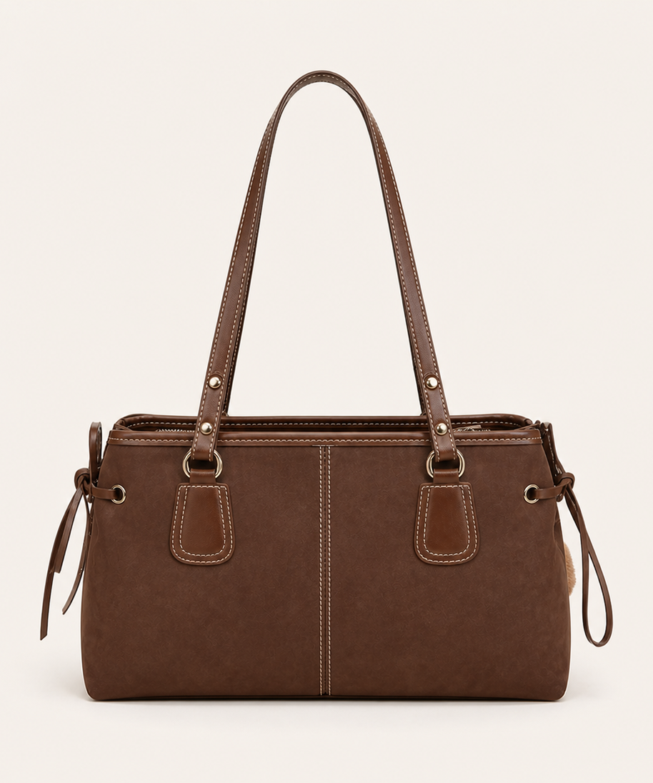 Camden Vintage Contrast-Stitch Tote Bag back view on warm ivory background