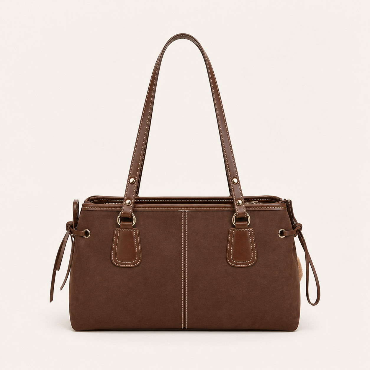 Camden Vintage Contrast-Stitch Tote Bag back view on warm ivory background