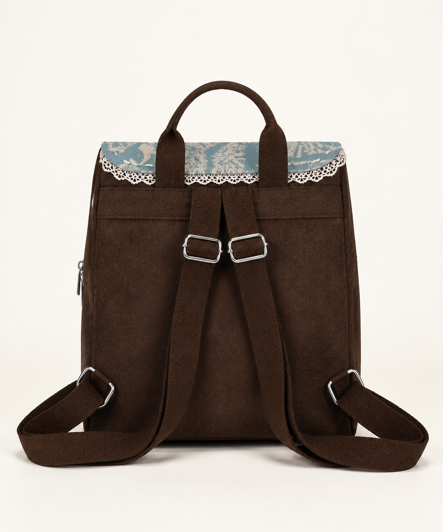 Caramel Puppy Canvas Flap Backpack — back view