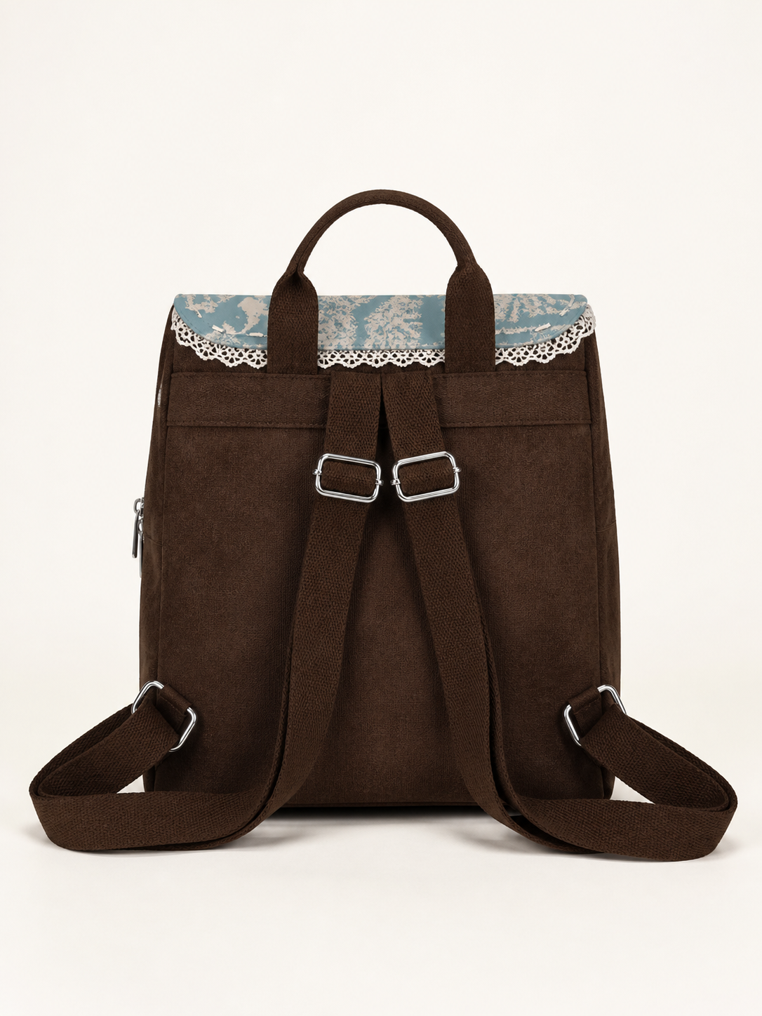 Caramel Puppy Canvas Flap Backpack — back view