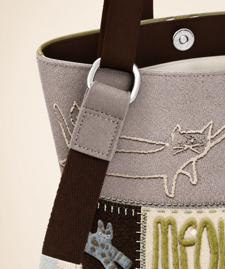 Cat Antics Canvas Bucket Bag — strap detail
