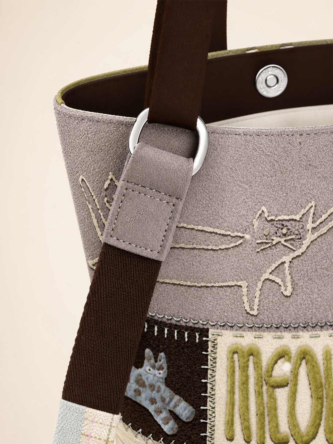 Cat Antics Canvas Bucket Bag — strap detail