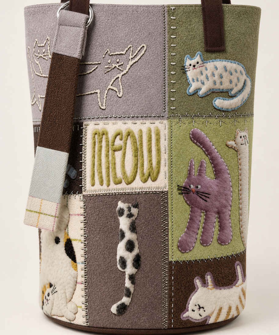 Cat Antics Canvas Bucket Bag — base detail