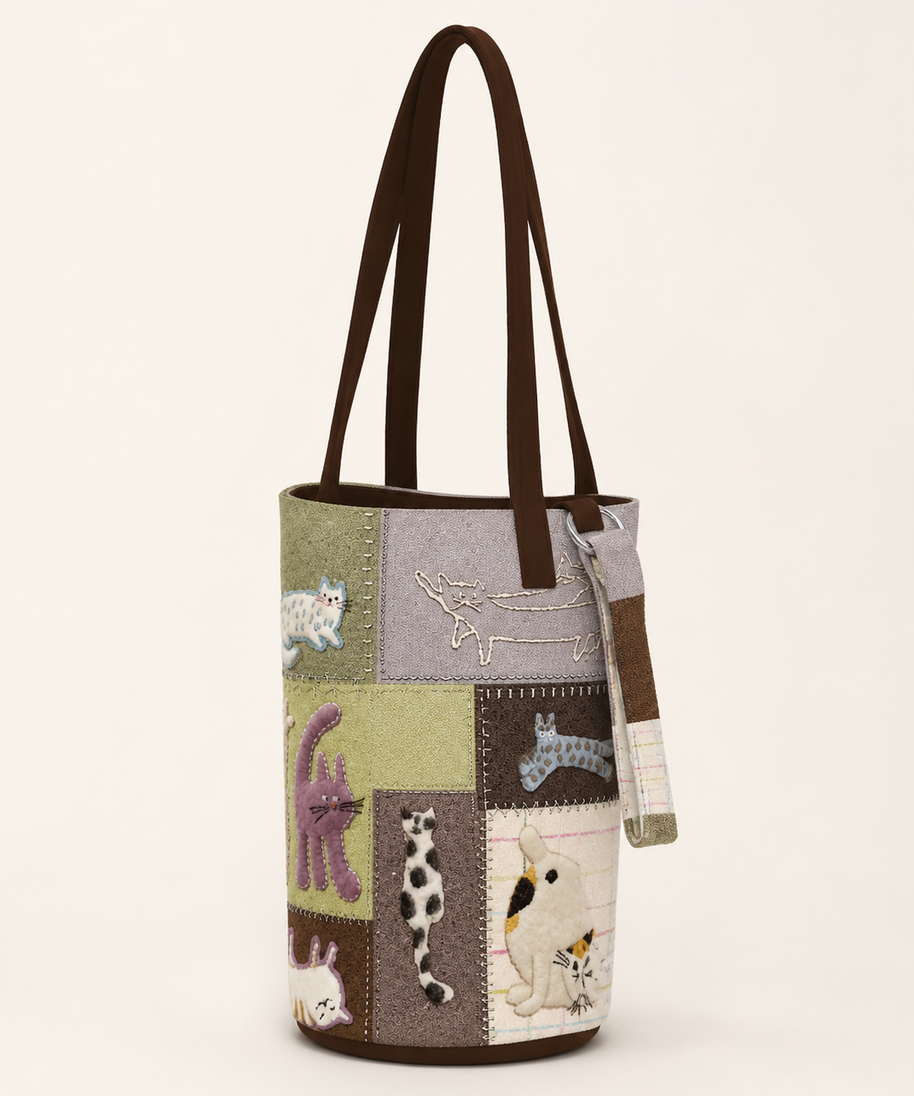 Cat Antics Canvas Bucket Bag — back view