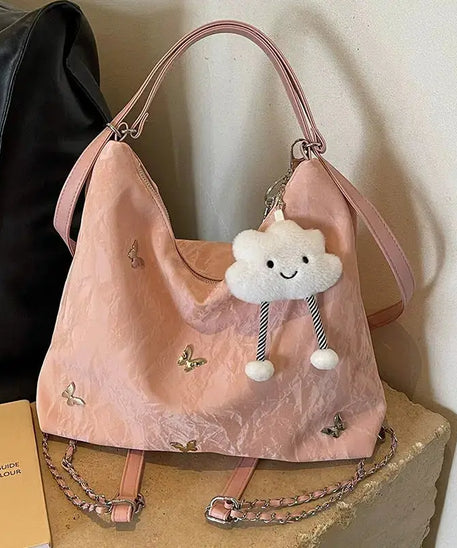 Schultertasche mit Nieten in Nebelblau