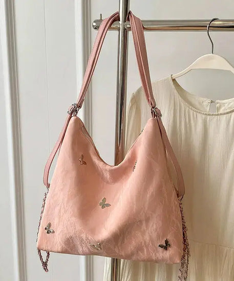 Schultertasche mit Nieten in Nebelblau