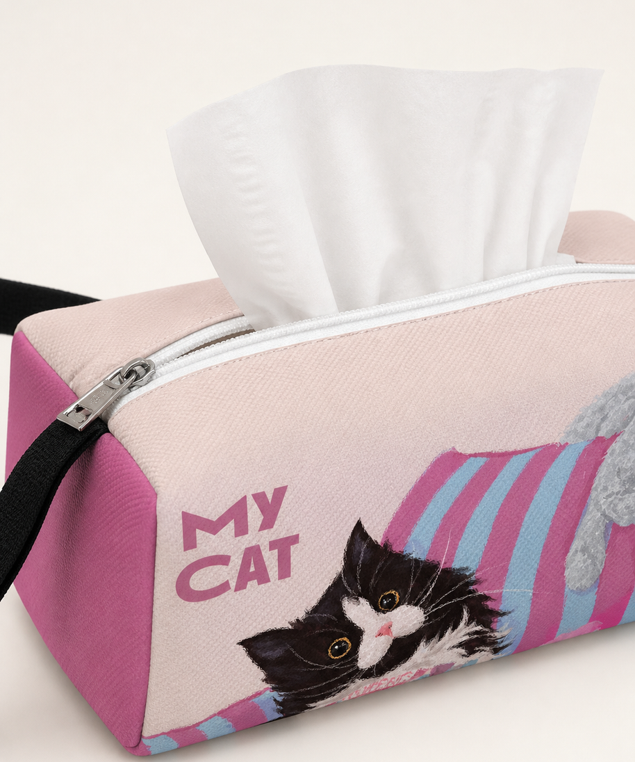 Cow Cat and Bunny Car Tissue Holder — tissue opening detail