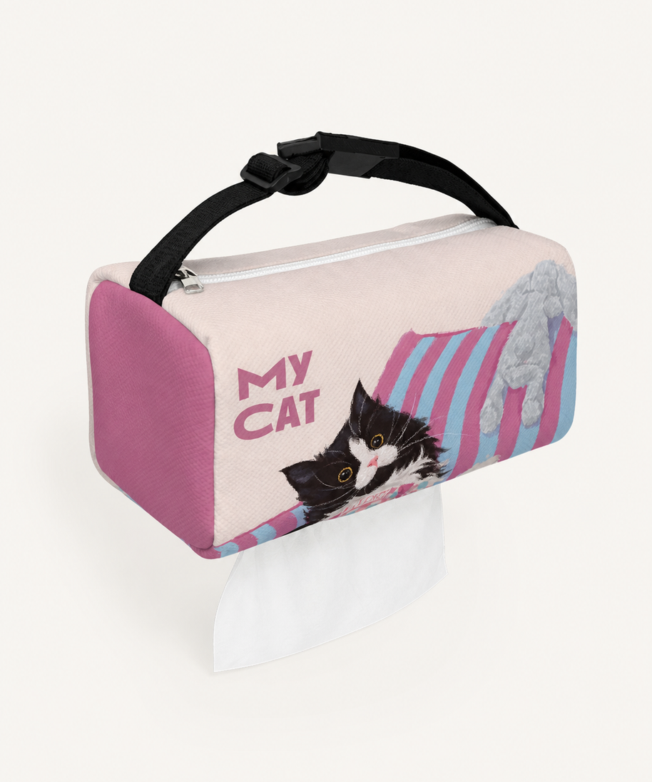 Cow Cat and Bunny Car Tissue Holder — back view