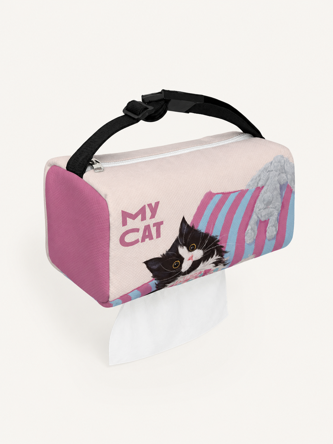 Cow Cat and Bunny Car Tissue Holder — back view